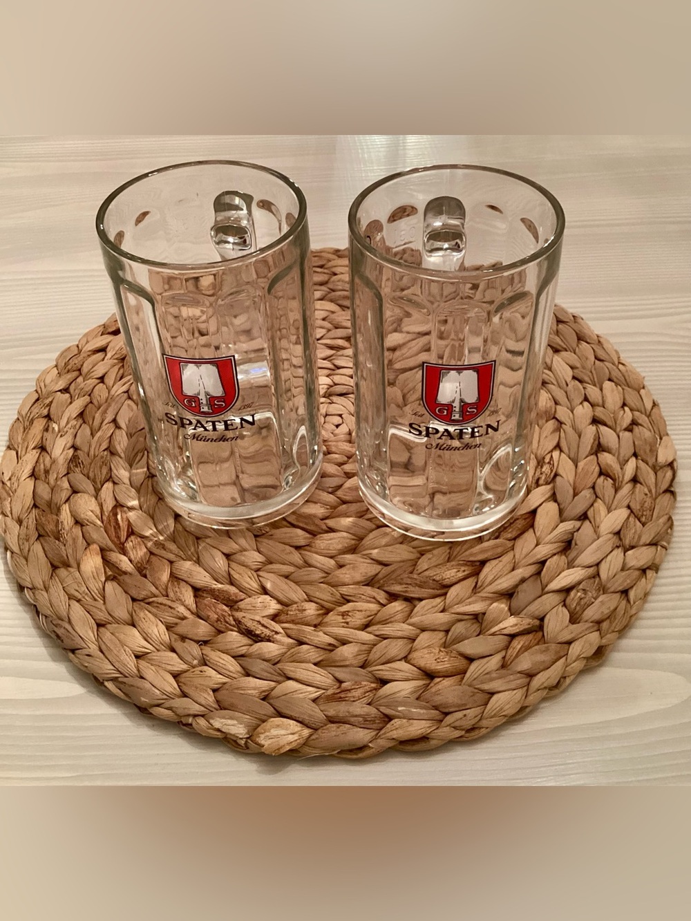Set of Two Spaten Munchen .05 Liter Glass Beer Stein Mugs Munich, Germany